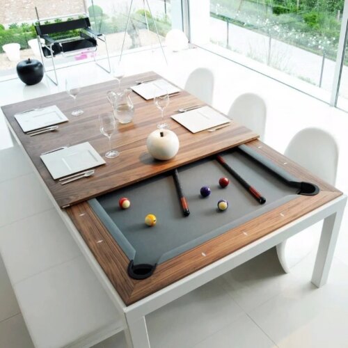 Custom multifunctional billiards full size dining pool table with benches - Image 2