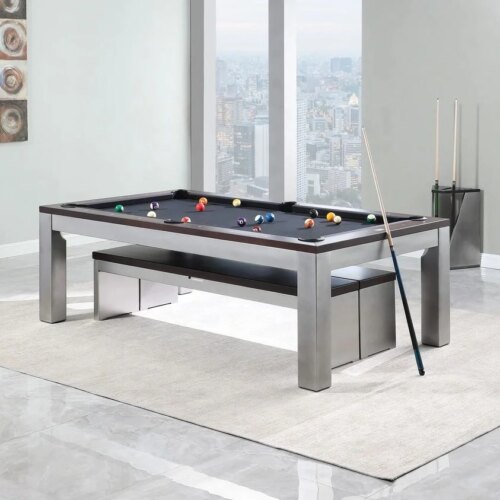 Custom multifunctional billiards full size dining pool table with benches - Image 4